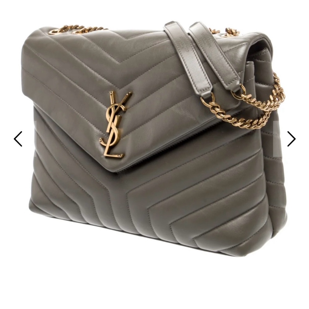 Yves Saint Laurent Chevron Gray Shoulder Bag with Gold Chain - Picture 5 of 6